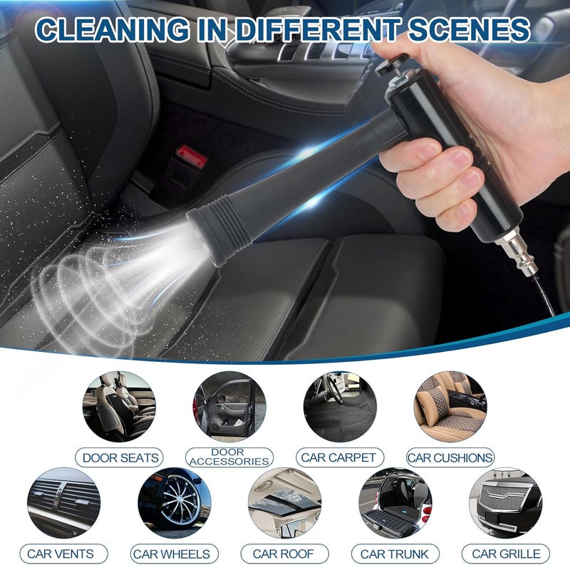 Senduzll Tornado Car Cleaning Gun, Dry Car Detailing Tools, Aluminum Alloy Bearing Nozzlefor, Car Quickly Blasts Dirt and Dust Works with Air Compressor (Gray) - Image 5